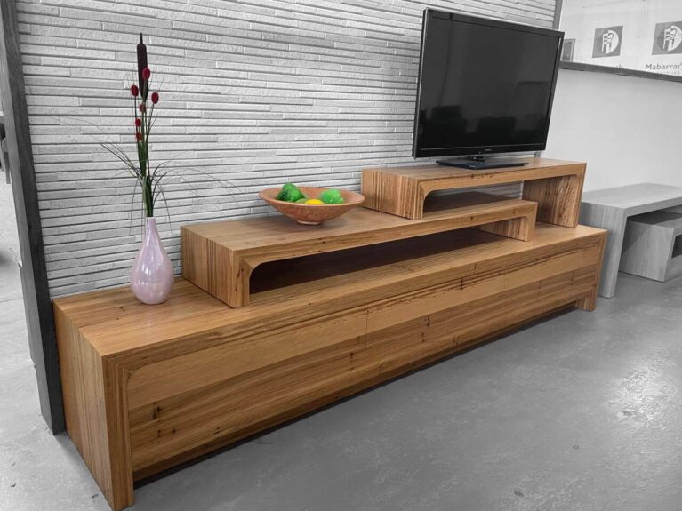 KT Rounded Media Entertainment Unit with Drawers and Hats Blackbutt Timber Quality Furniture Made in Adelaide South Australia