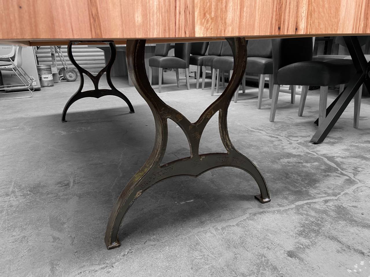 KT 10/12 Seater Dining Table Blackbutt Timber 2 Pack Polyurethane Cast Iron Base Quality Furniture Made in Adelaide, South Australia