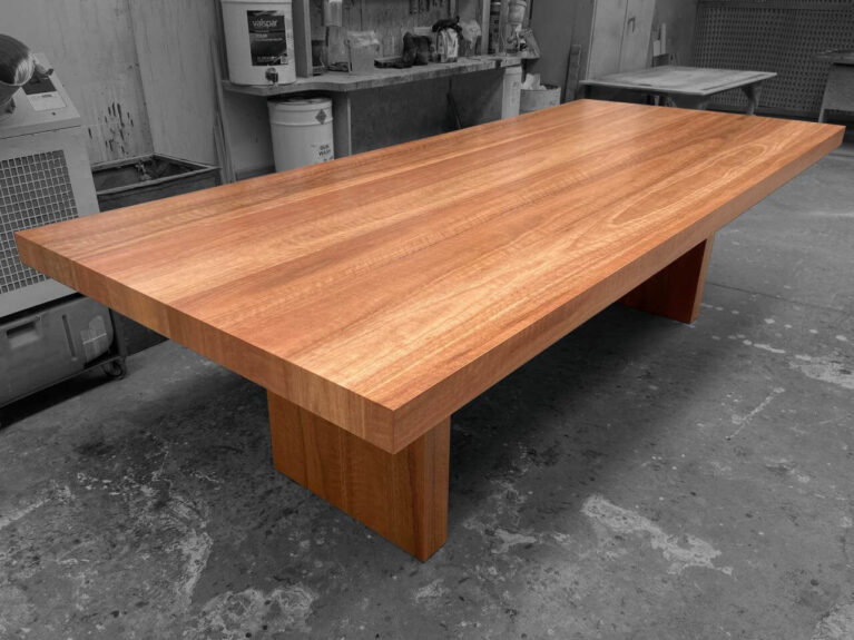 KT 10 Seater Dining Table Spotted Gum Timber High Build 2 Pack Polyurethane Quality Furniture Adelaide, South Australia