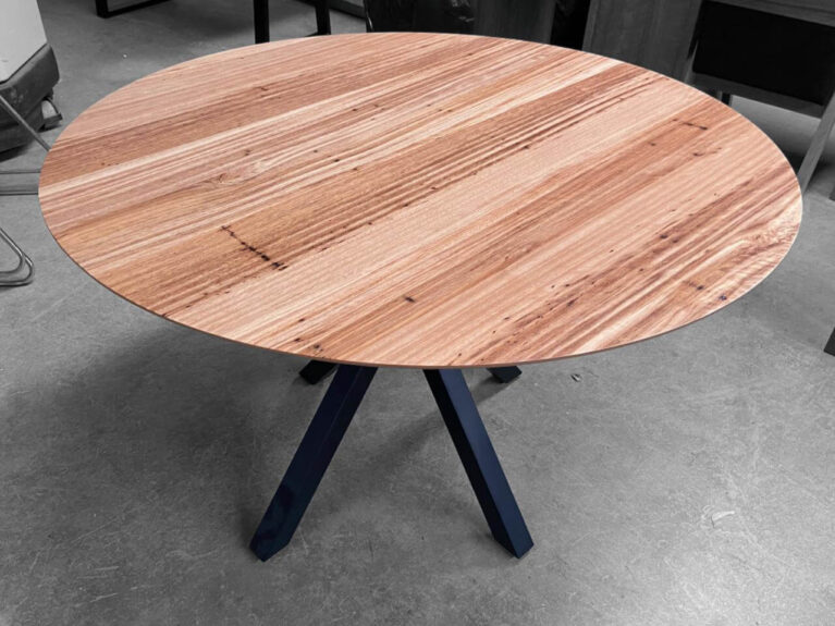 Lilly Round 4 Seater Dining Table Blackbutt Black Base Quality Furniture Made in Adelaide, South Australia