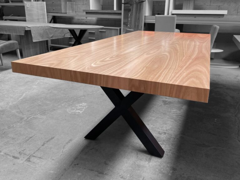 KT 10 Seater Dining Table Oak Timber 2 Pack Polyurethane Steel X Base Quality Furniture Made in Adelaide, South Australia